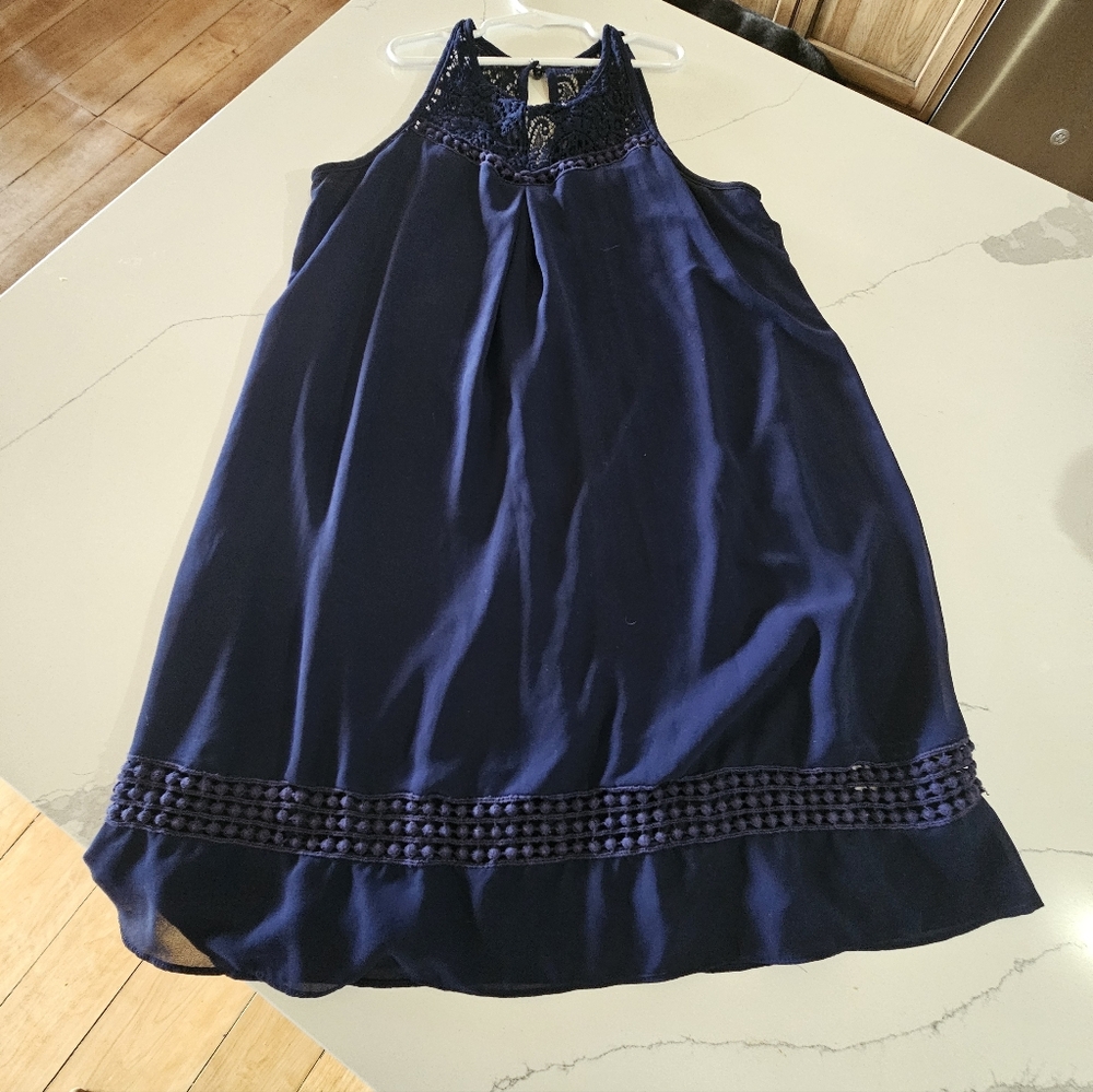 Iz Byer Midnight Blue Lace Halter Dress